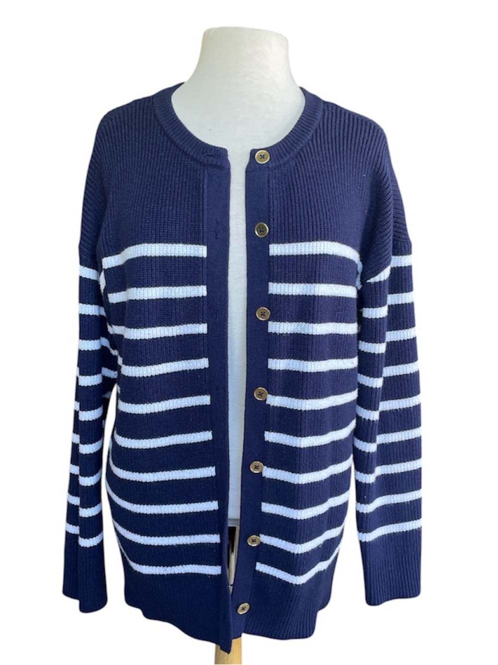 Lane Bryant Navy & White Striped Button Front Women's Cardigan Sweater 18/20